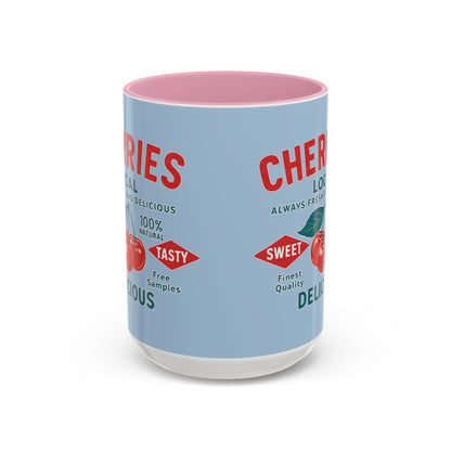 "Delicious Cherries", Colorful Mugs (11oz, 15oz) (Retro Sky)
