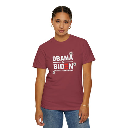 "Obama & Biden Shot President Trump", Unisex Black T-shirt