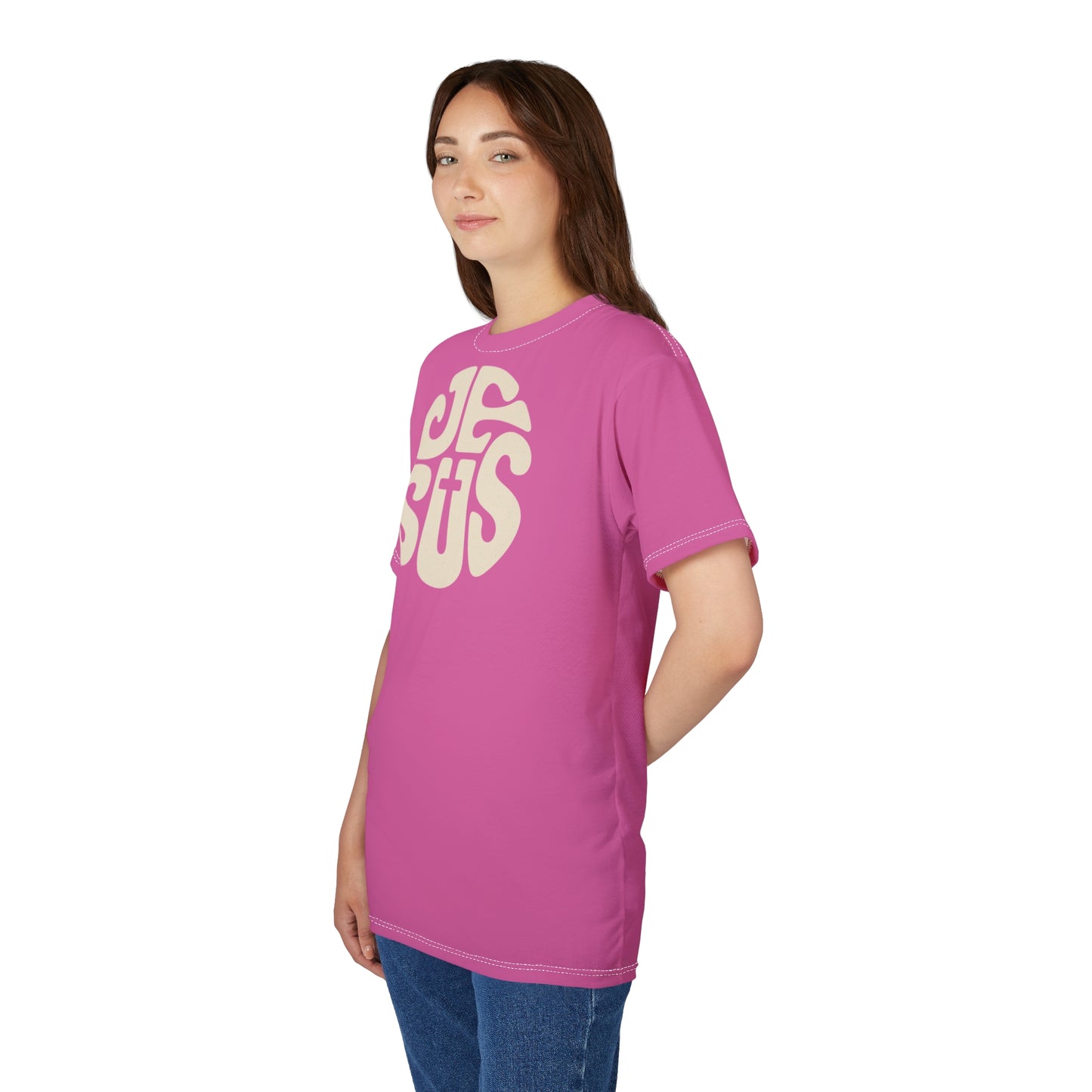 "Retro Jesus", Unisex T-shirt (Rosy Pink)