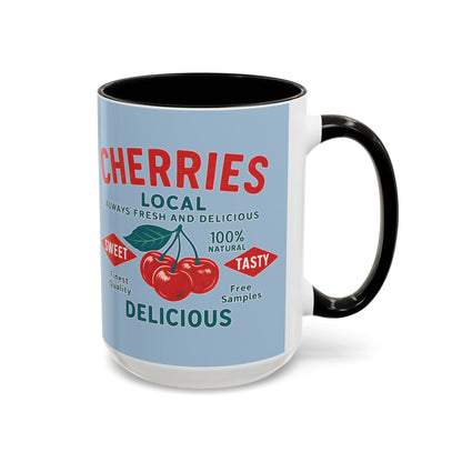 "Delicious Cherries", Colorful Mugs (11oz, 15oz) (Retro Sky)