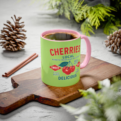 "Delicious Cherries", Colorful Mugs (11oz, 15oz) (Orchard Lime)