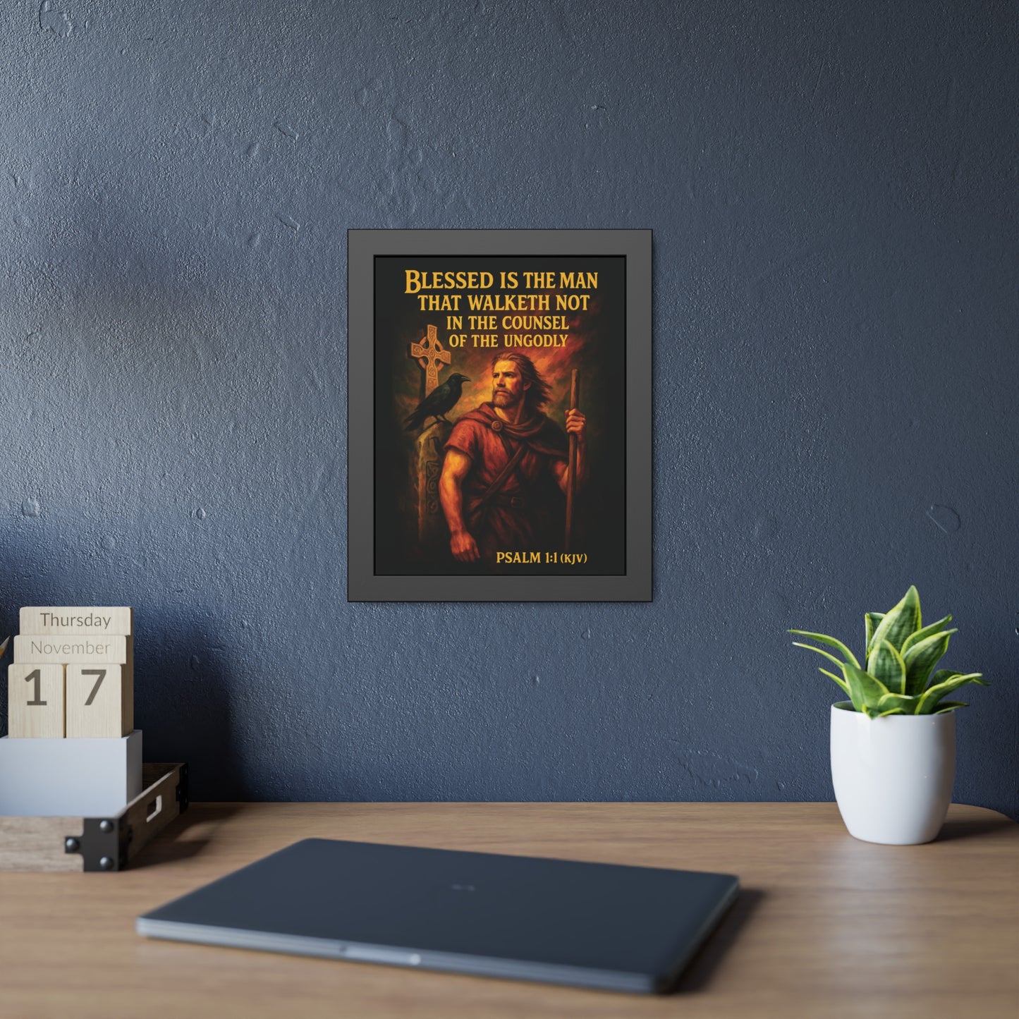 "Psalm 1:1 (KJV)", Framed Paper Poster (Peatshadow Black)