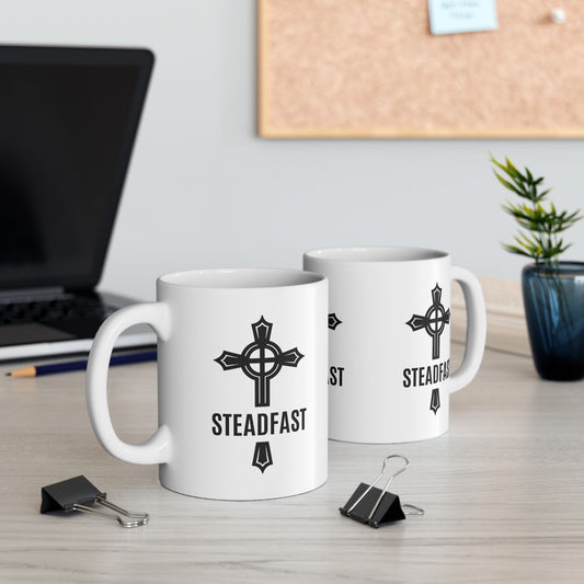 "Steadfast Cross", White Mug, (11oz & 15oz)