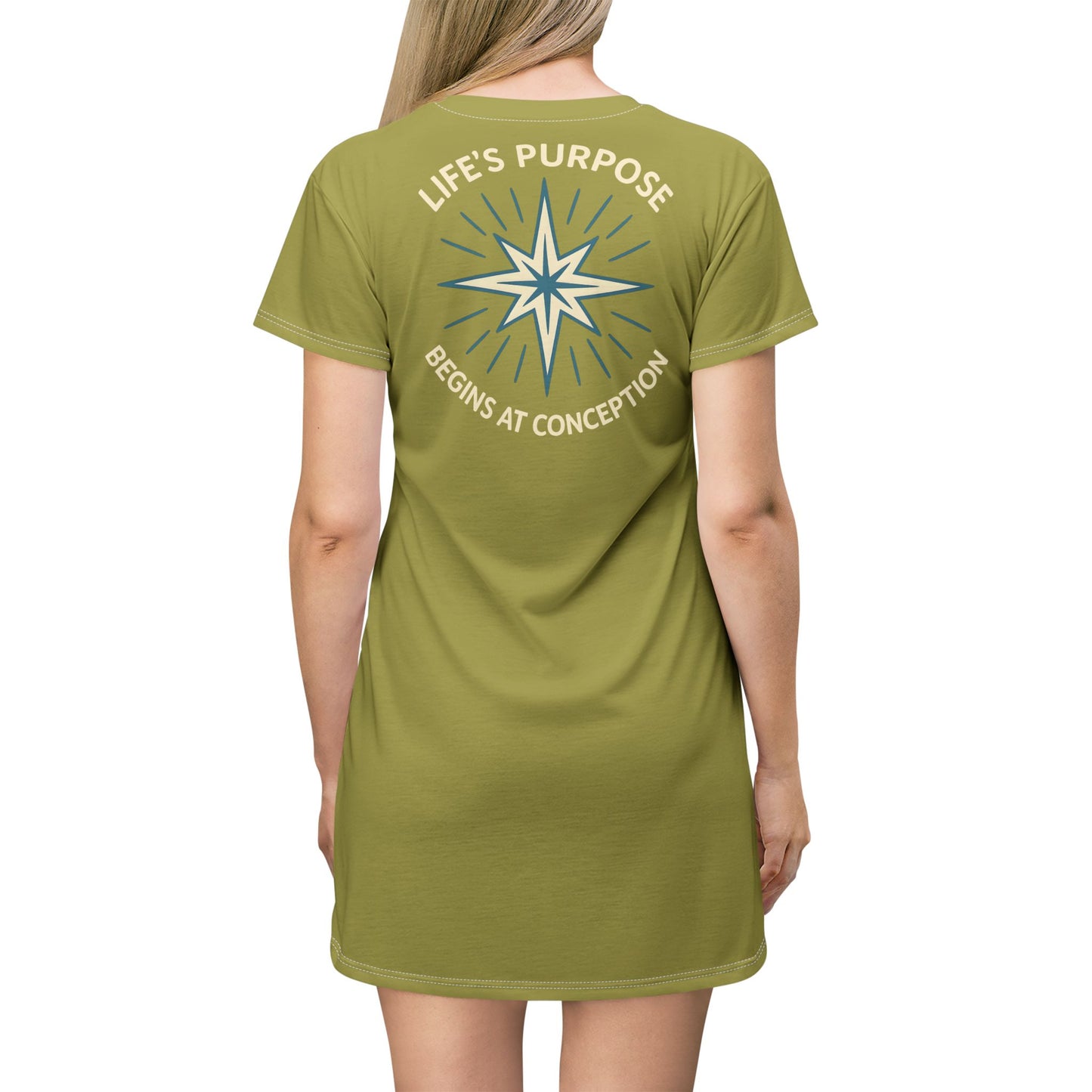 "Life's Purpose Begins at Conception #01", T-Shirt Dress (Lentil Sprout)