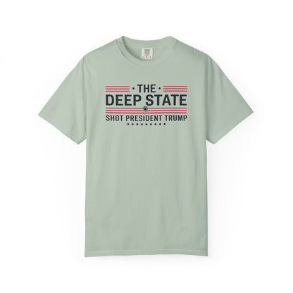 "The Deep State Shot President Trump" #02, Unisex White T-shirt