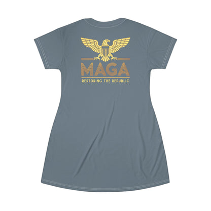 "MAGA - Restoring the Republic", T-Shirt Dress (Slate Grey)