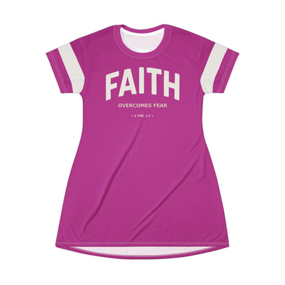 "Faith Overcomes Fear", T-Shirt Dress (Prairie Foxglove Pink)