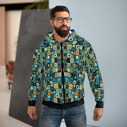 "Soul Mosaic", Unisex Wearable Art Zip Hoodie (Void Black Cuffs & Waistband)