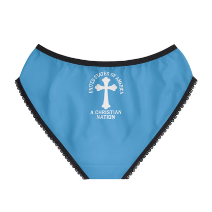 "USA - A Christian Nation" #04, Women's Briefs (Swimmer Blue)