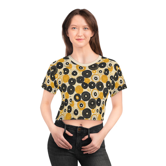 "Old 45's", Wearable Pattern Art Crop Tee (Dough White Collar)