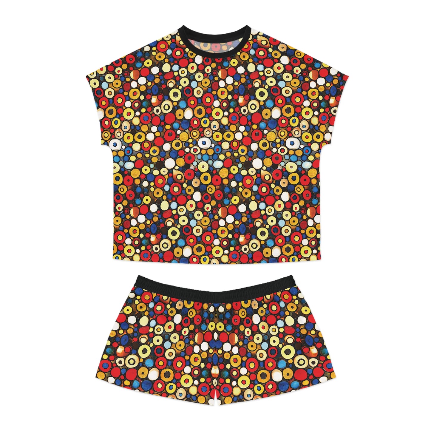 "Bits and Bobs", Fine Art Women's Short Pajama Set (Black Collar)