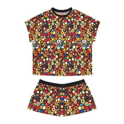 "Bits and Bobs", Fine Art Women's Short Pajama Set (Black Collar)