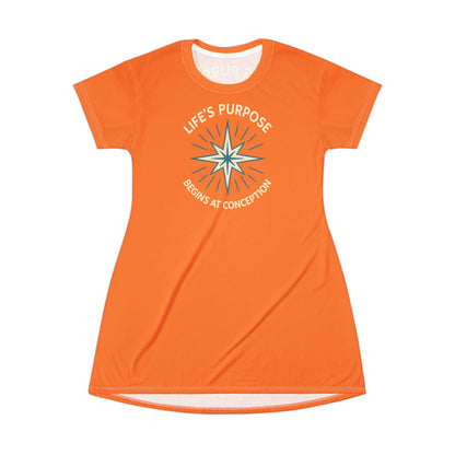 "Life's Purpose Begins at Conception #01", T-Shirt Dress (Orange Juice)