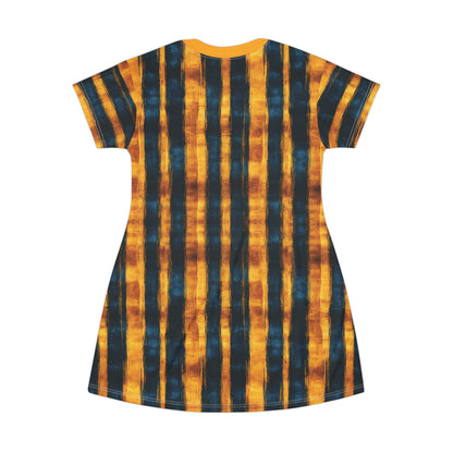 "Paleo Wolf Clan", T-Shirt Dress (Cyber Yellow Collar)