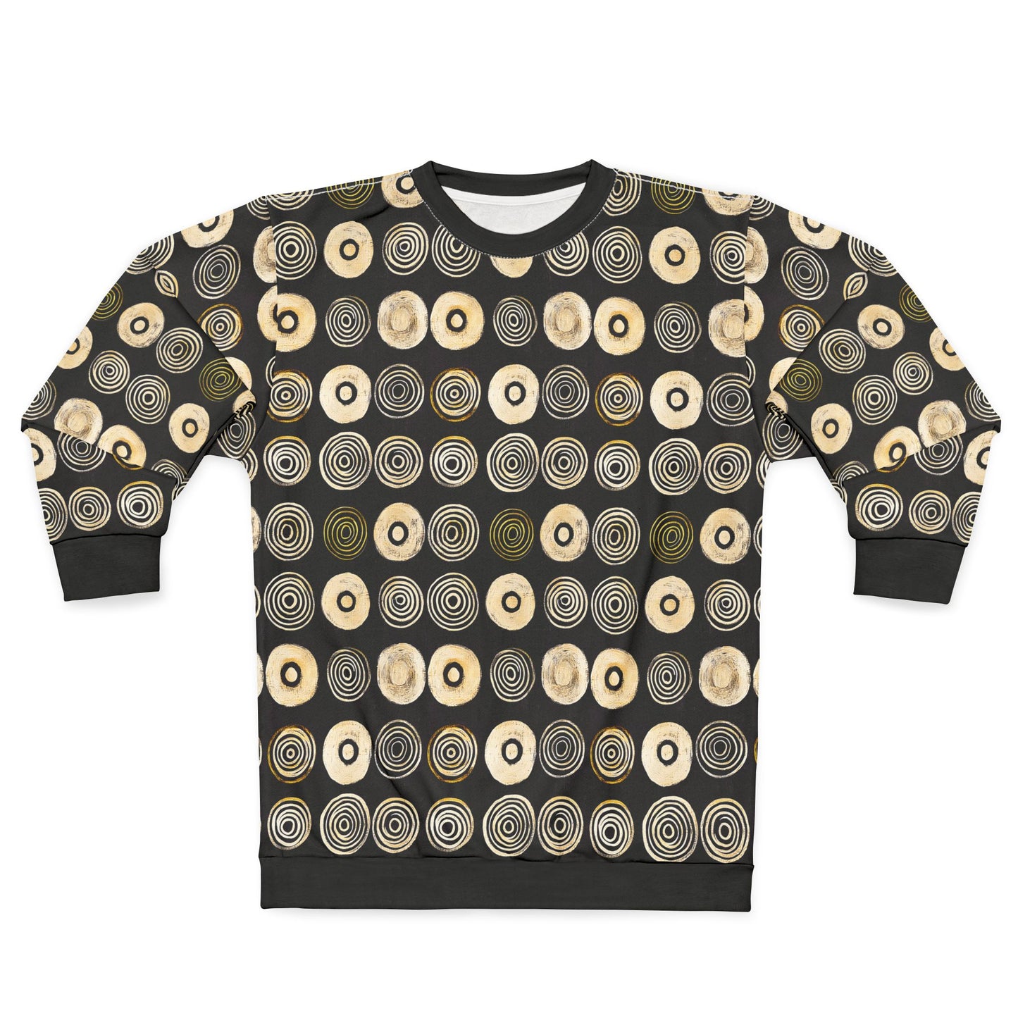 "Punk Polka", Wearable Pattern Art Unisex Sweatshirt (Plain Black Cuffs)