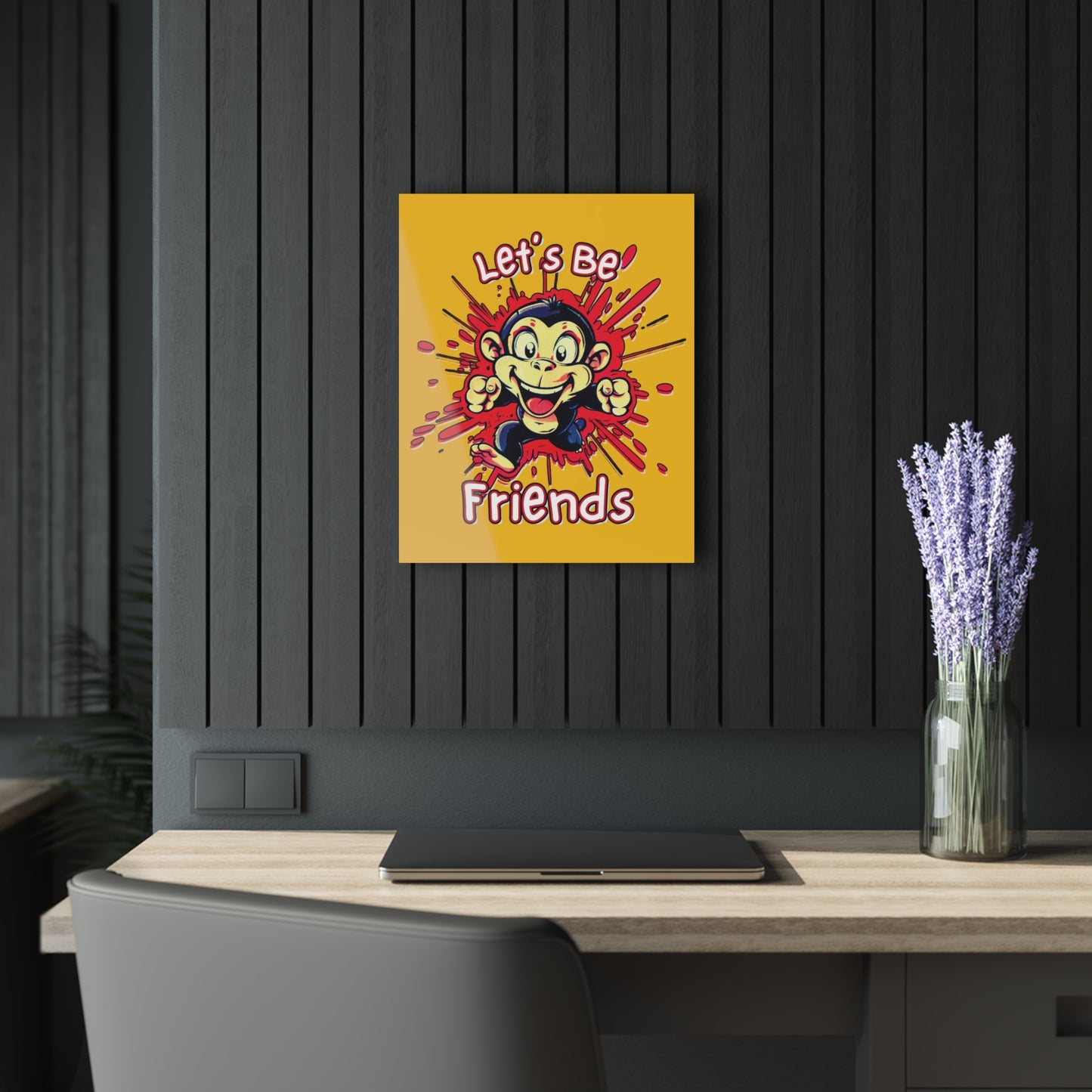 "Let's Be Friends", Acrylic Wall Prints (French Cleat Hanging) (Honey Yellow)