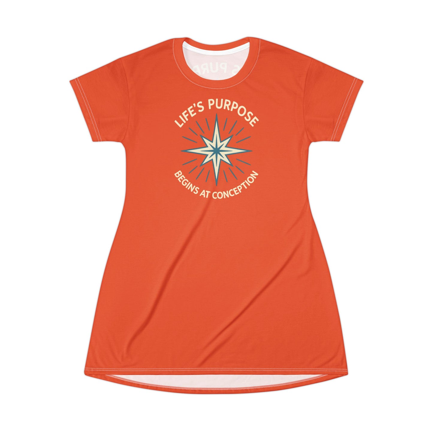 "Life's Purpose Begins at Conception #01", T-Shirt Dress (Tilted Pinball Orange)