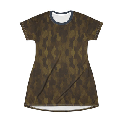 "Swamp Recon Camouflage", T-Shirt Dress (Drowned Indigo Collar)
