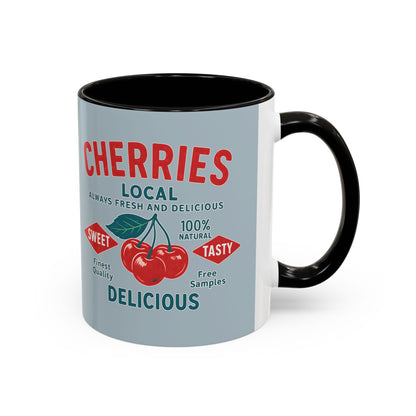 "Delicious Cherries", Colorful Mugs (11oz, 15oz) (Washed Silver-Blue)