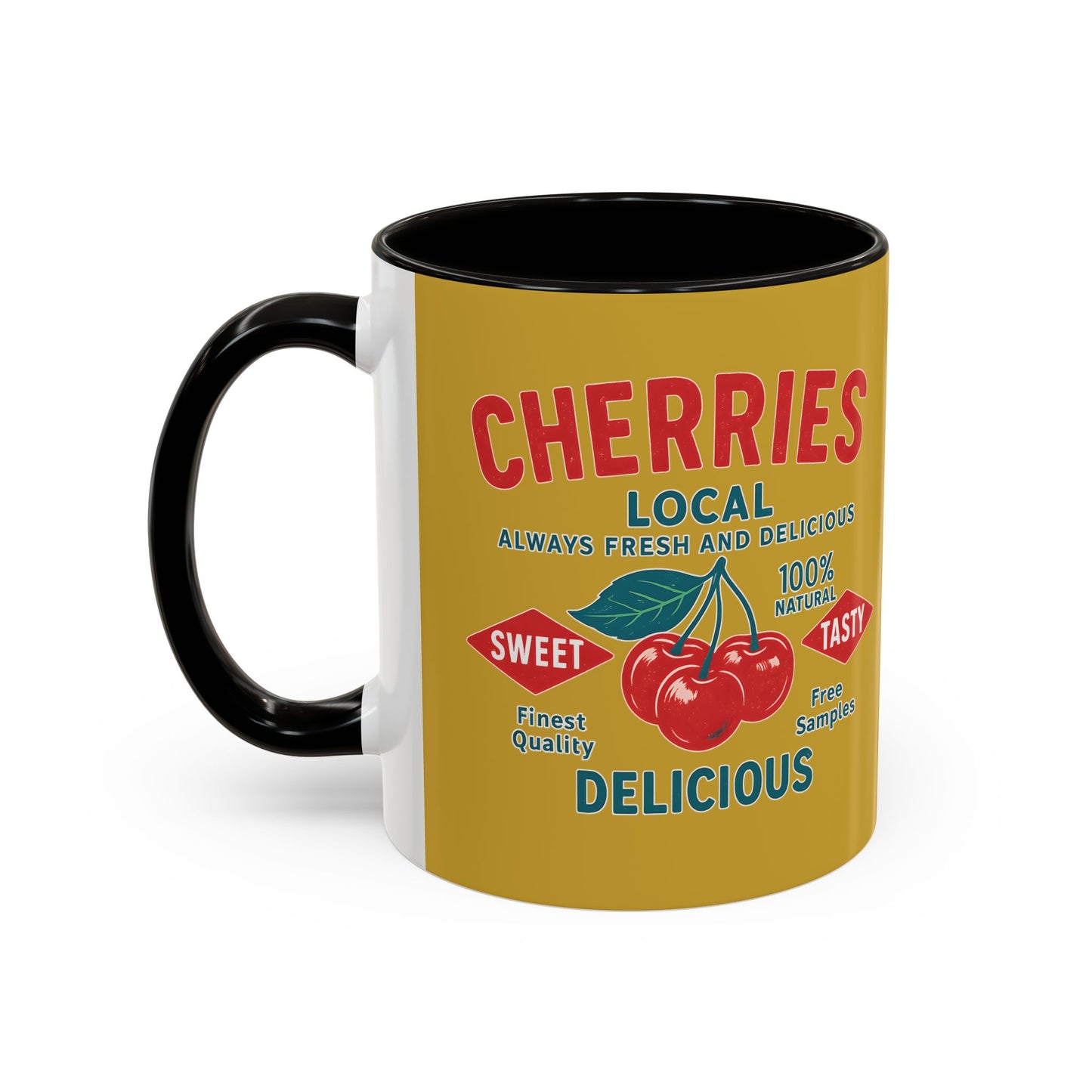 "Delicious Cherries", Colorful Mugs (11oz, 15oz) (Forgelight Gold)