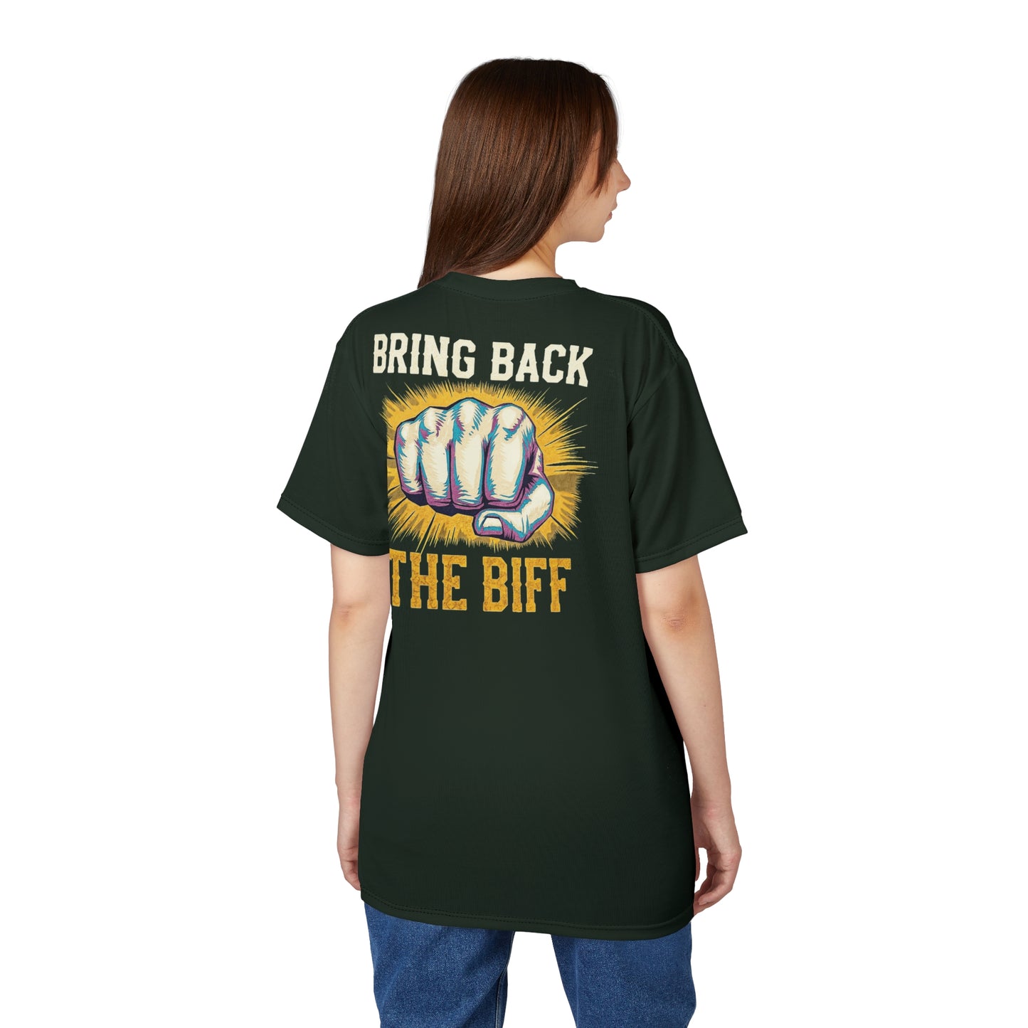 "Bring Back The Biff", Unisex T-shirt (Dark Woodland Green)