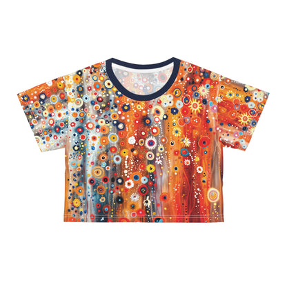 "Raining Flowers", Wearable Fine Art Crop Tee (Deep Ocean Blue Collar)