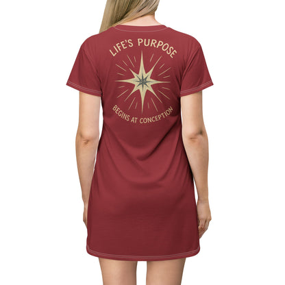 "Life's Purpose Begins at Conception #02", T-Shirt Dress (Cherry Red)