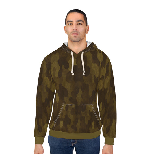 "Swamp Recon Camouflage", Unisex Wearable Art Pullover Hoodie (Bogbrush Olive Cuffs & Waist)