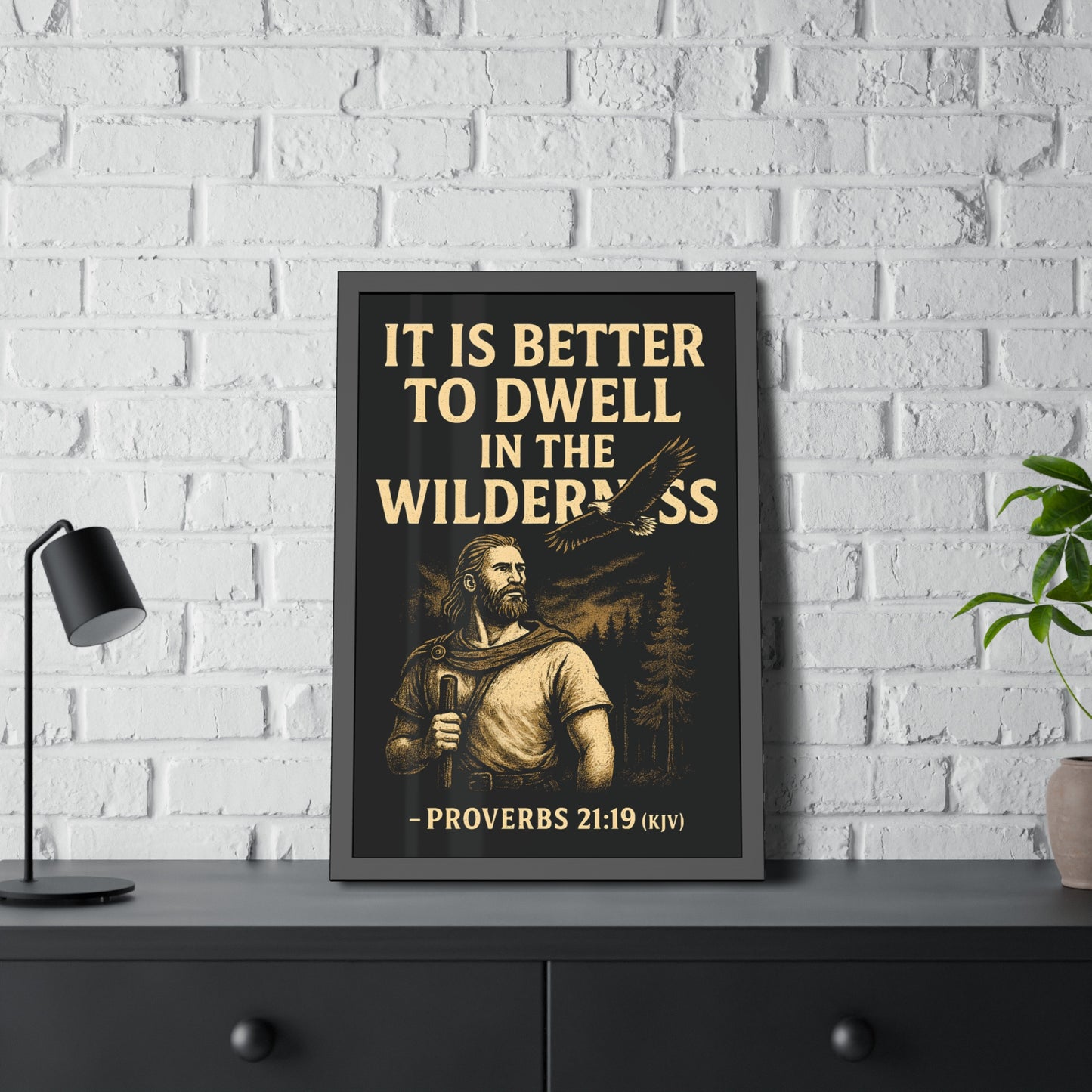 "Proverbs 21:19 (KJV)", Framed Paper Poster (Peatshadow Black)