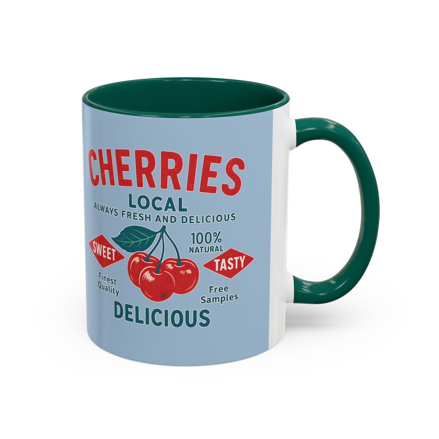 "Delicious Cherries", Colorful Mugs (11oz, 15oz) (Retro Sky)