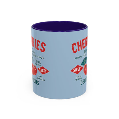 "Delicious Cherries", Colorful Mugs (11oz, 15oz) (Retro Sky)