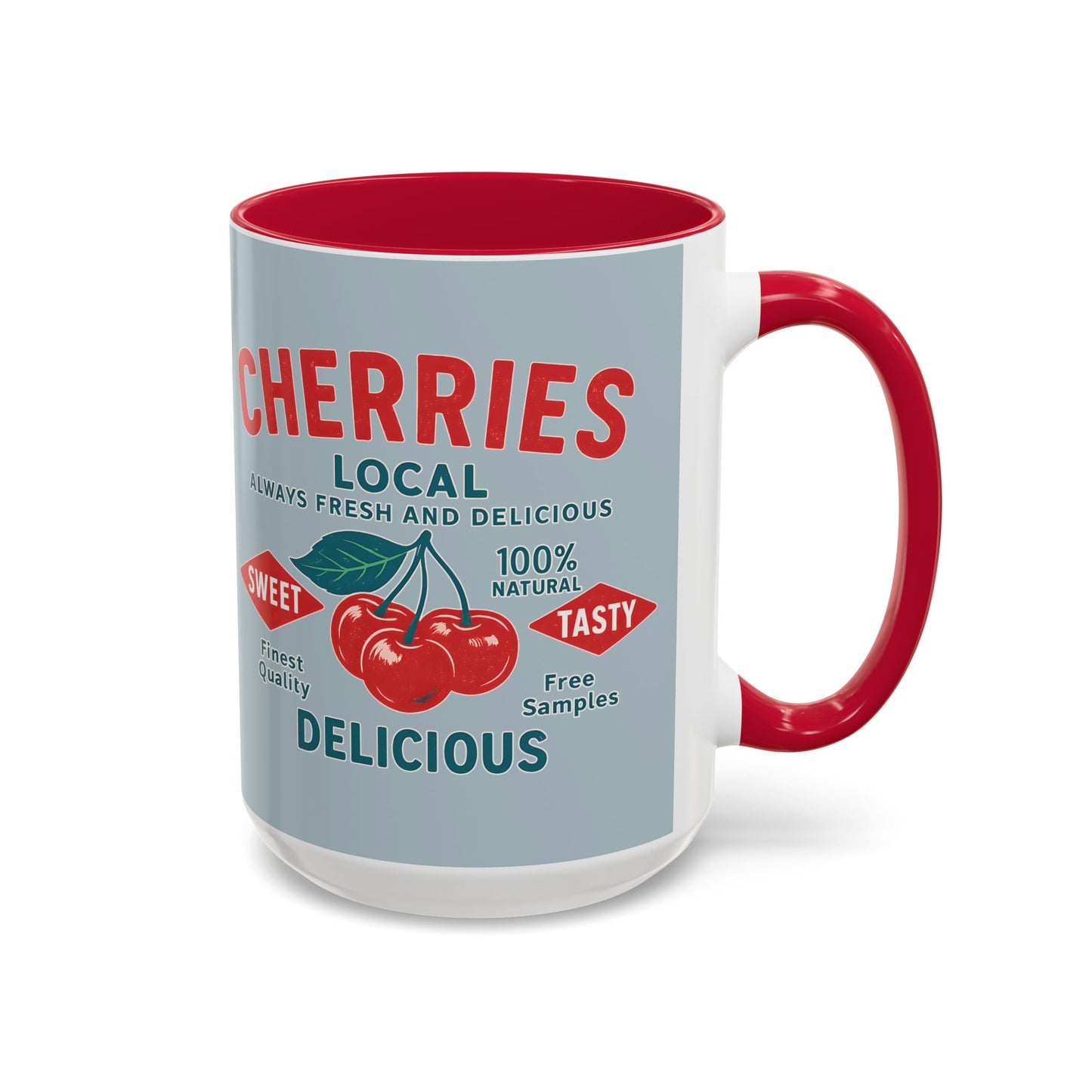 "Delicious Cherries", Colorful Mugs (11oz, 15oz) (Washed Silver-Blue)