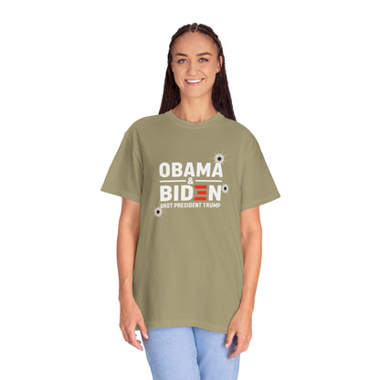 "Obama & Biden Shot President Trump", Unisex Black T-shirt