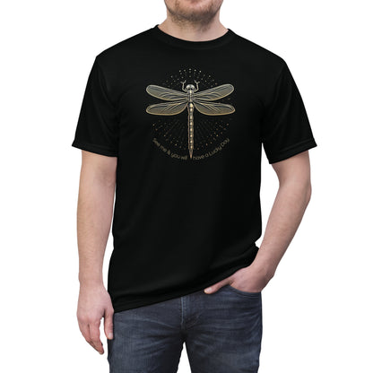 "Lucky Day Dragonfly", Wearable Fine Art Unisex T-shirt (Peatshadow Black)