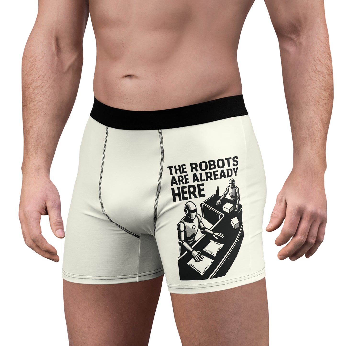 "The Robots Are Already Here", Men's Boxer Briefs (Ivory White)