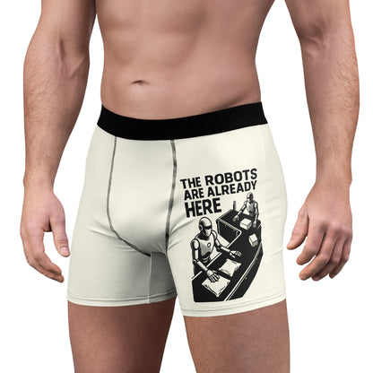 "The Robots Are Already Here", Men's Boxer Briefs (Ivory White)