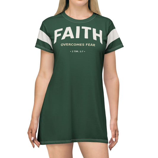 "Faith Overcomes Fear", T-Shirt Dress (Evergreen)