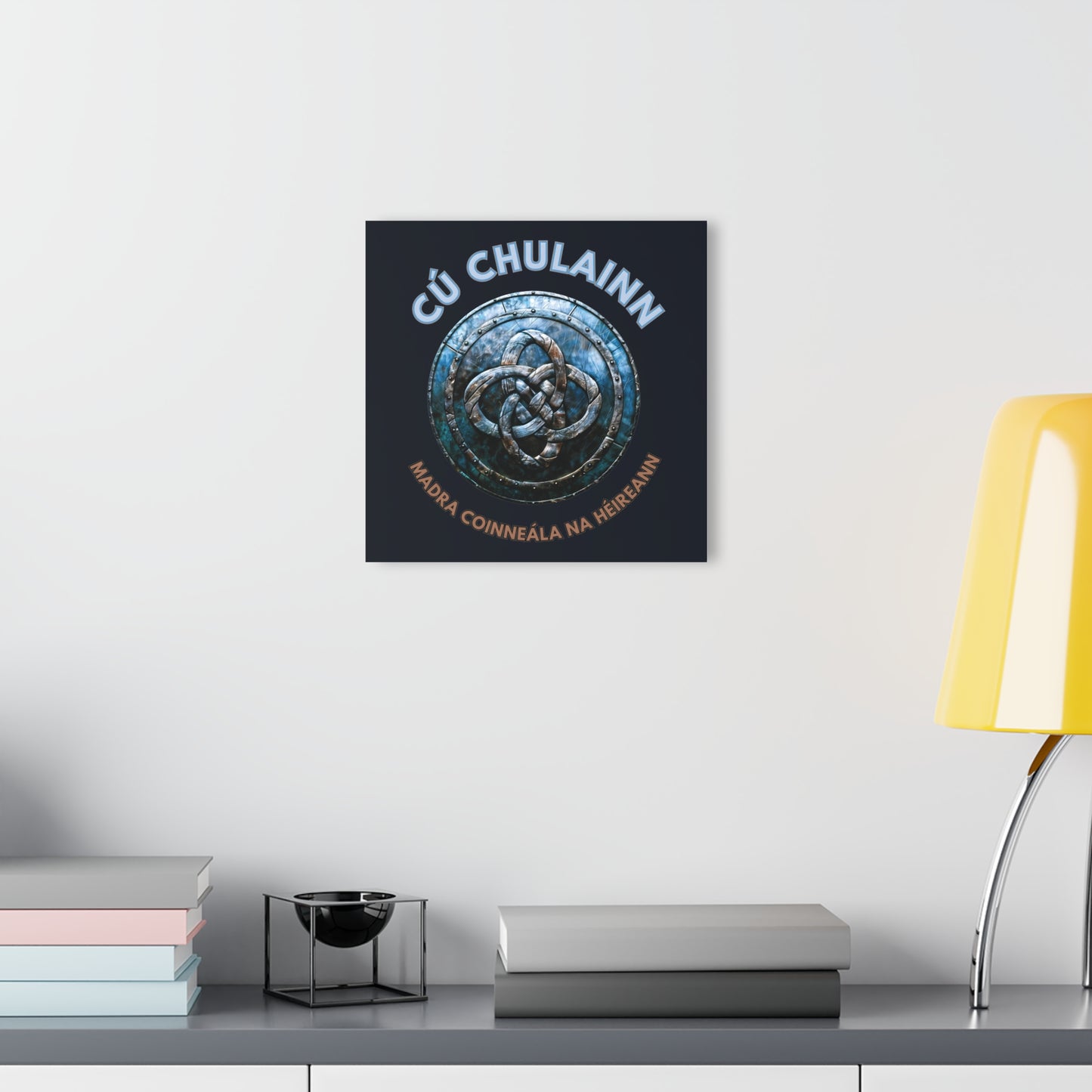 "Cú Chulainn Gaelic Shield" Acrylic Wall Print (French Cleat Hanging) (Blackstone Blue)