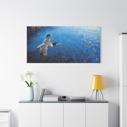 "Sky Kin III – Gannet Above the Tidal Script", Fine Art Matte Canvas, Stretched, 1.25"