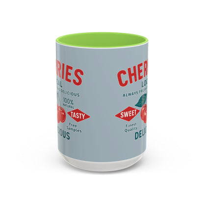 "Delicious Cherries", Colorful Mugs (11oz, 15oz) (Washed Silver-Blue)