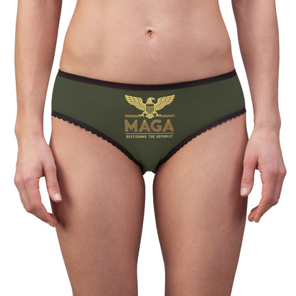 "MAGA - Restoring the Republic", Women's Briefs (Dark Olive Green)