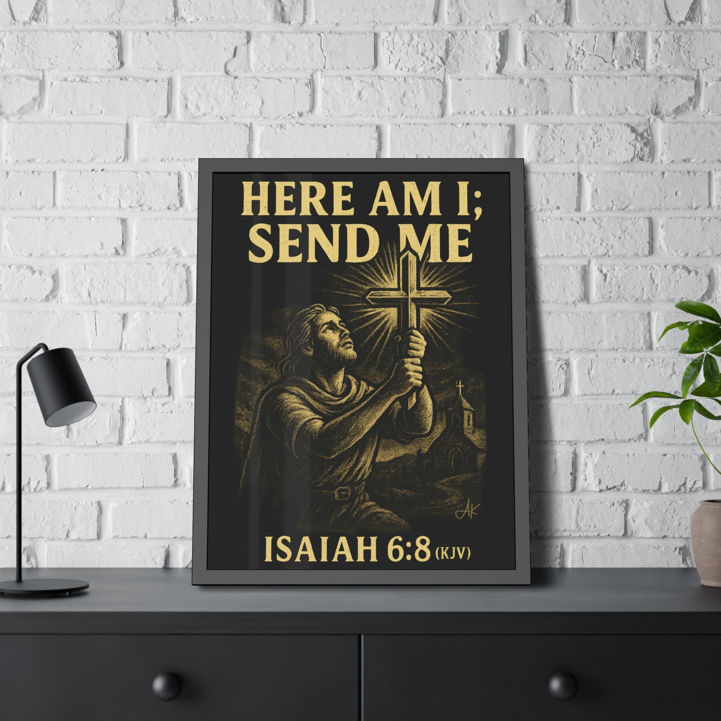 "Isaiah 6:8 (KJV)", Framed Paper Poster (Shadow Black)