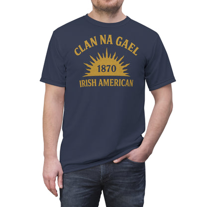 "Clan na Gael - Irish American", Unisex T-shirt (Blue Burka Grey)