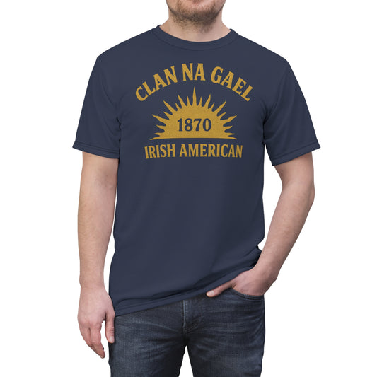 "Clan na Gael - Irish American", Unisex T-shirt (Blue Burka Grey)