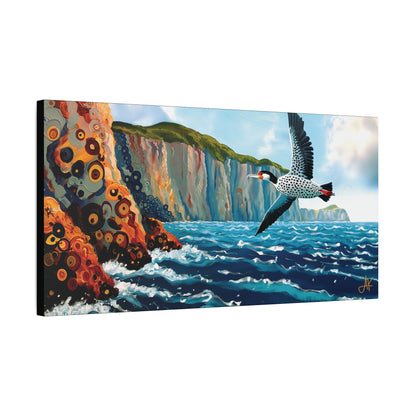 "Sky Kin V – Gannet Past the Ember Cliffs", Fine Art Matte Canvas, Stretched, 1.25"