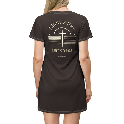"Light After Darkness - Born Again", T-Shirt Dress (Rich Soil Brown)