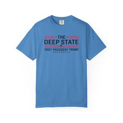 "The Deep State Shot President Trump" #02, Unisex White T-shirt