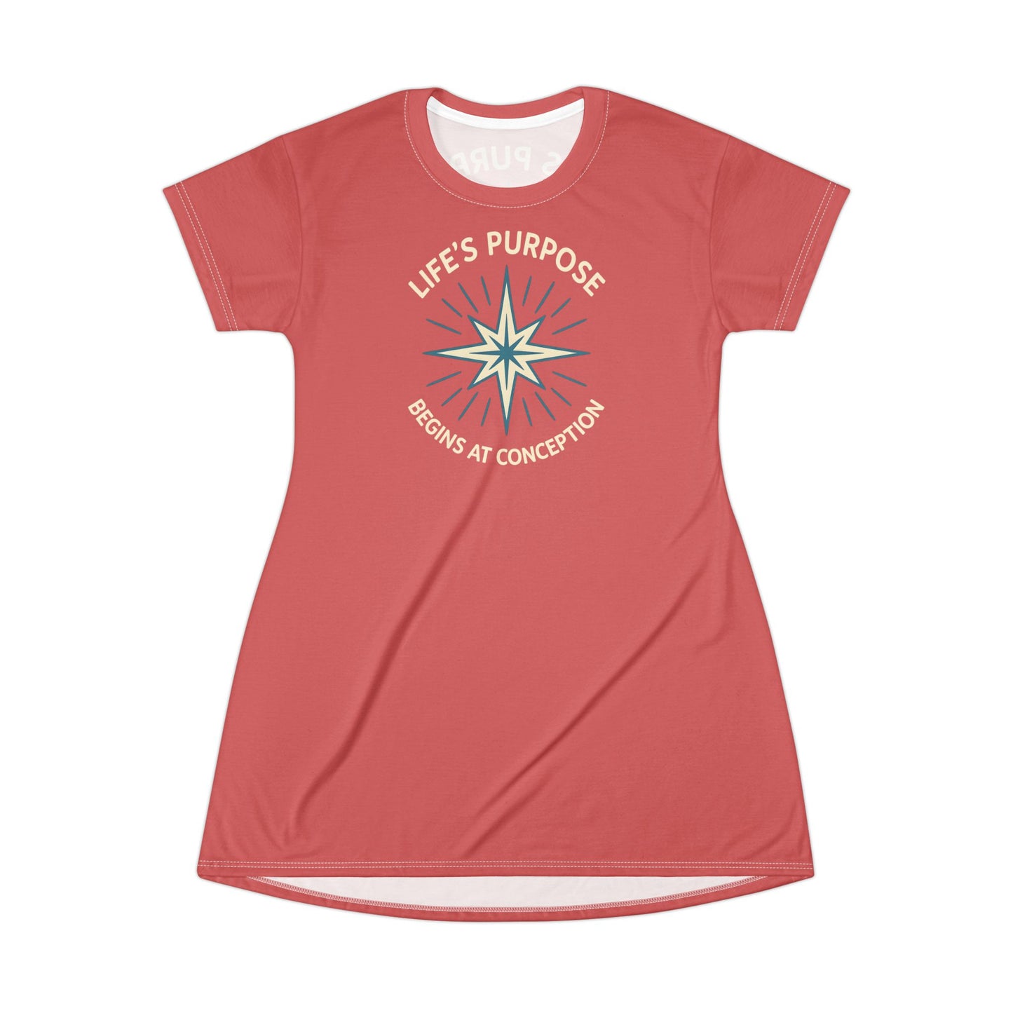 "Life's Purpose Begins at Conception #01", T-Shirt Dress (Faded Cherry)