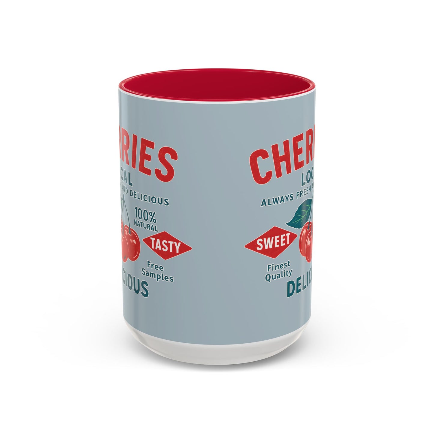 "Delicious Cherries", Colorful Mugs (11oz, 15oz) (Washed Silver-Blue)