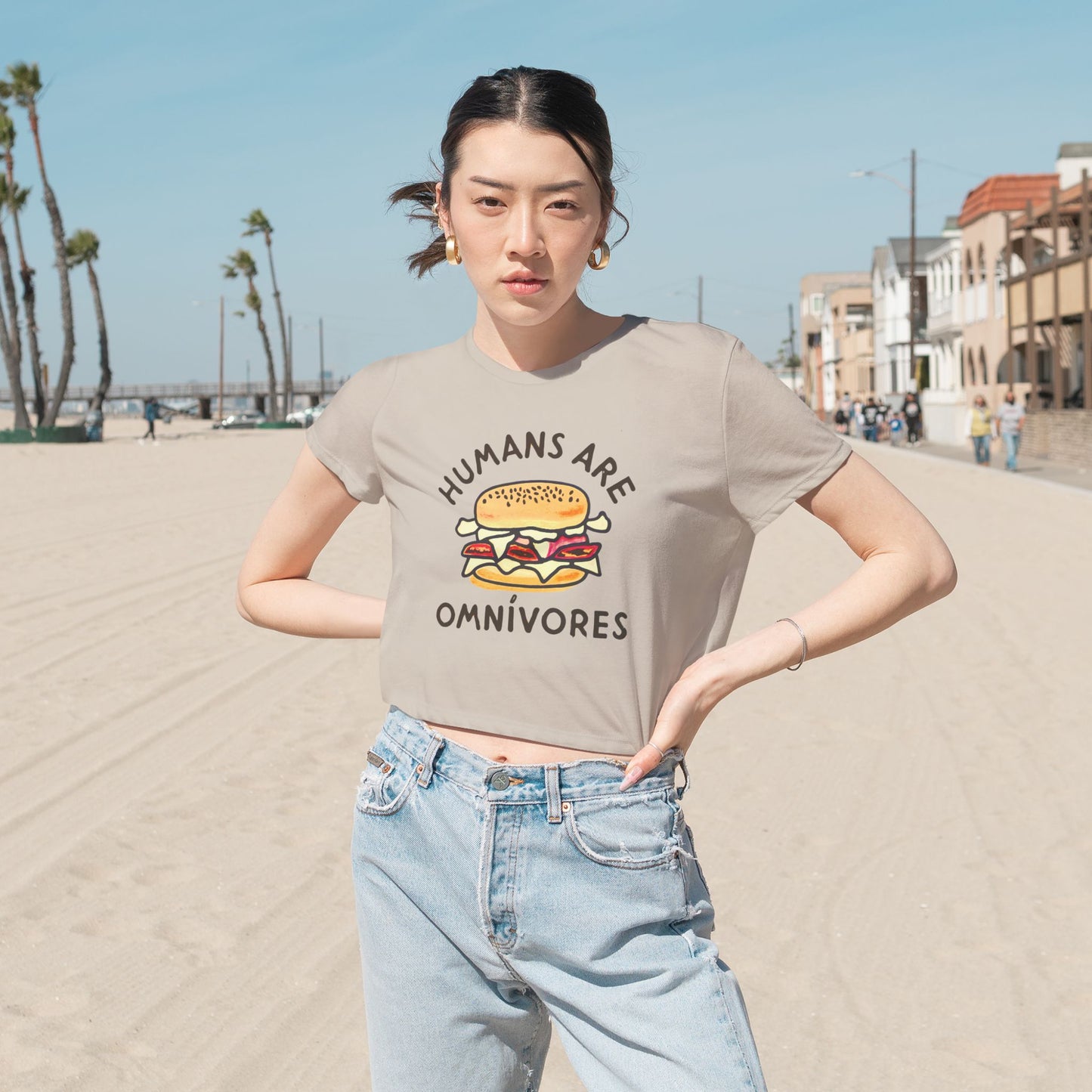 "Humans are Omnivores", Women's Flowy Cropped Tee